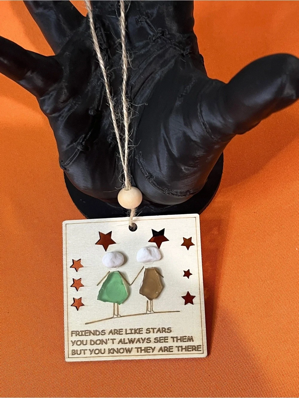 Hand-Painted Friends Ceramic Hanging Plaque - Green & Tan